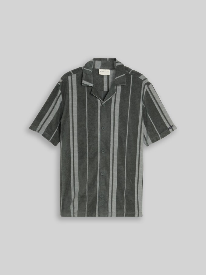 Regular-fit short-sleeved terry shirt with a striped pattern by Men, Darkest Olive