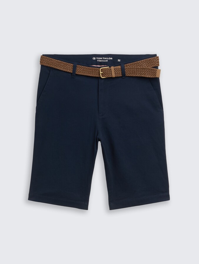 Regular chino-short met riem door Men, sky captain blue
