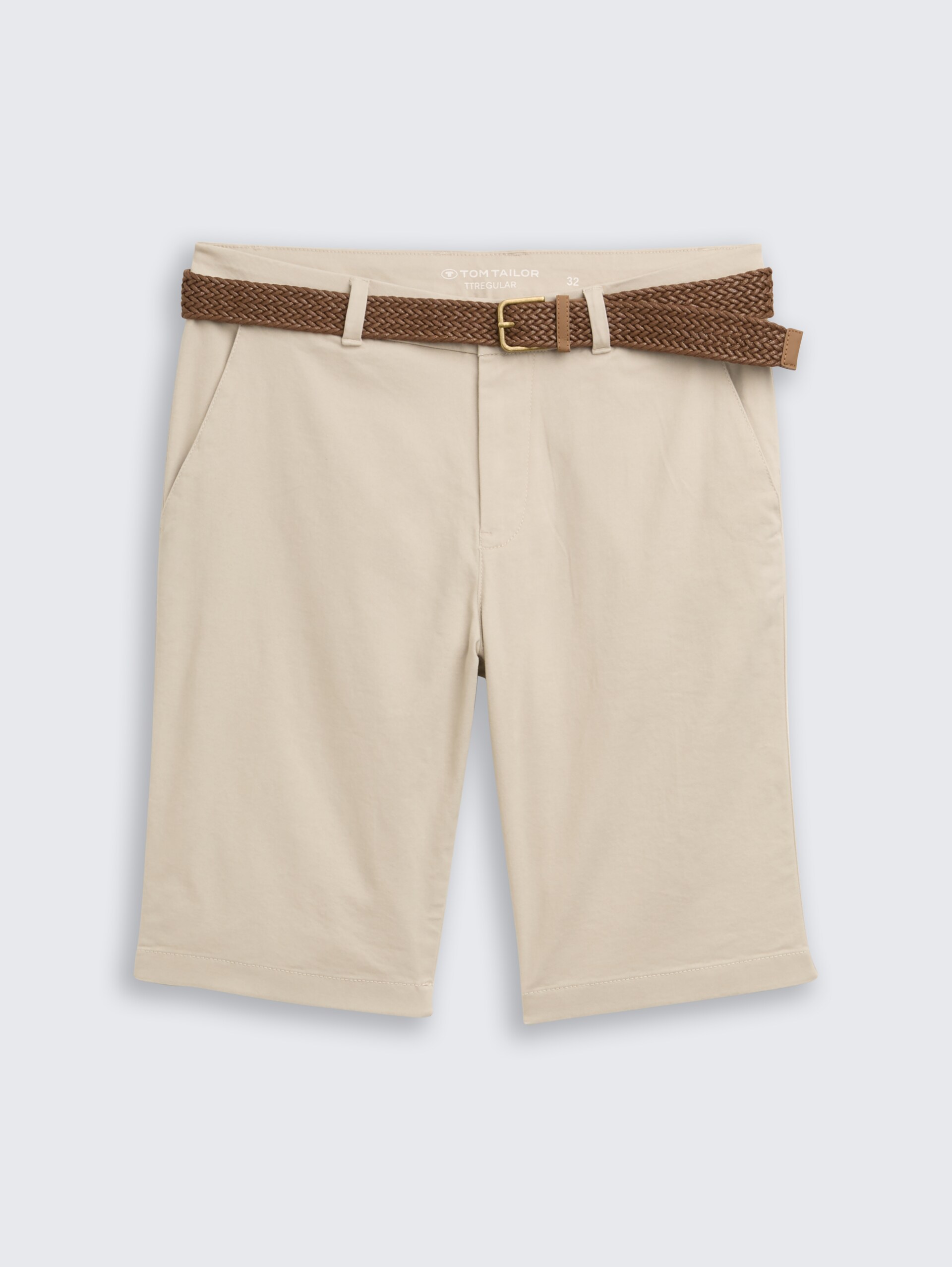 Regular chino-short met riem - Cashew Beige - Product vooraanzicht