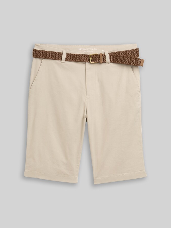 Short chino coupe classique avec ceinture par Men, Cashew Beige