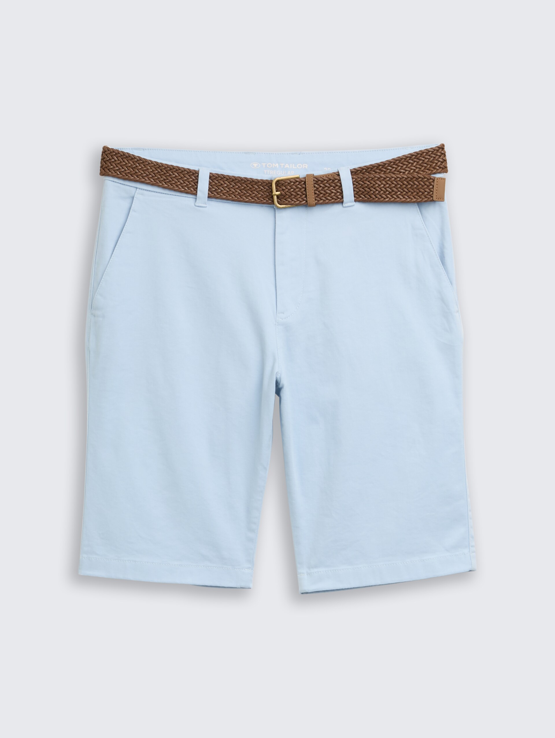 Regular chino-short met riem - light blue grey - Product vooraanzicht