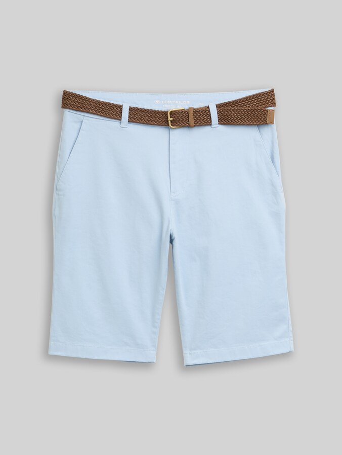 Regular chino shorts with belt by Men, light blue grey