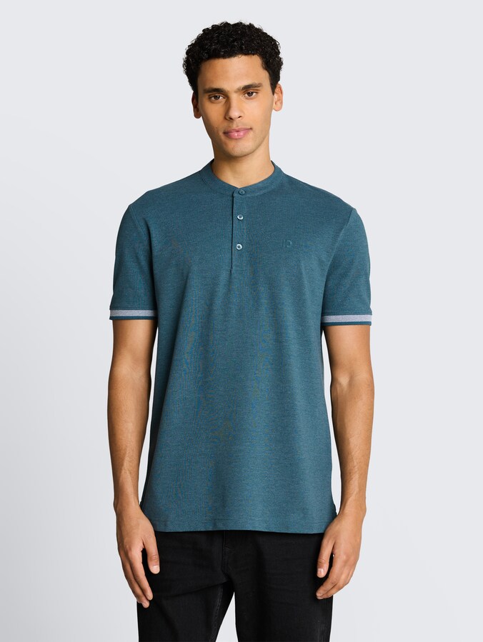 Piqué Poloshirt mit Stehkragen von Denim Male, tide petrol