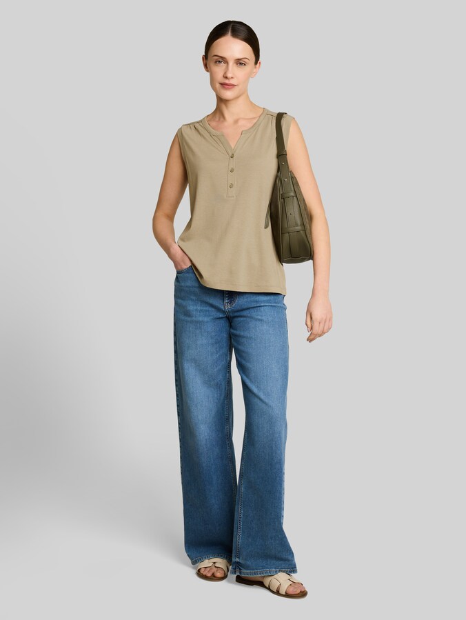 Henley-top met plooien door Women, Silver Olive