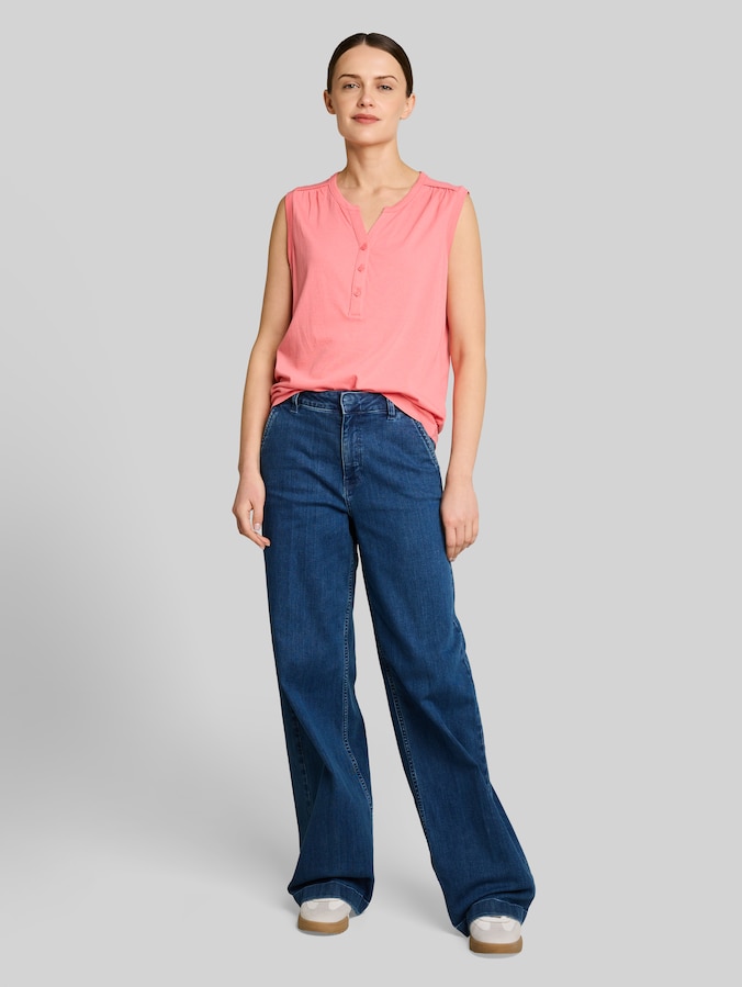 Henley-top met plooien door Women, soft fuchsia pink