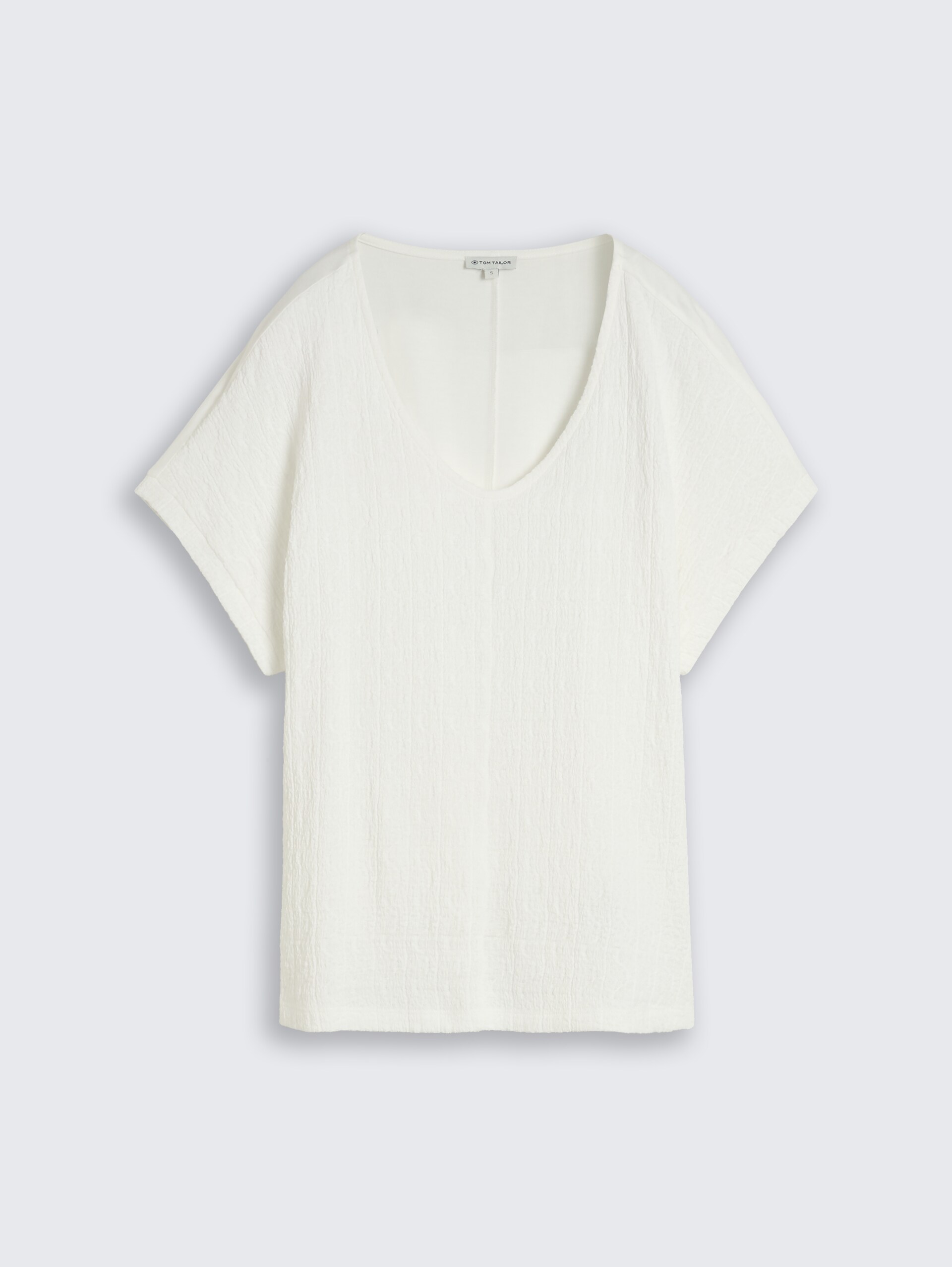 Loose fit T-shirt in materiaalmix - Whisper White - Product vooraanzicht