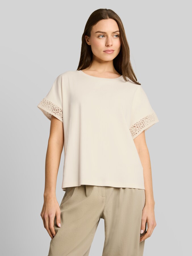 Loose-fit T-shirt with crochet sleeves by Women, Dove White