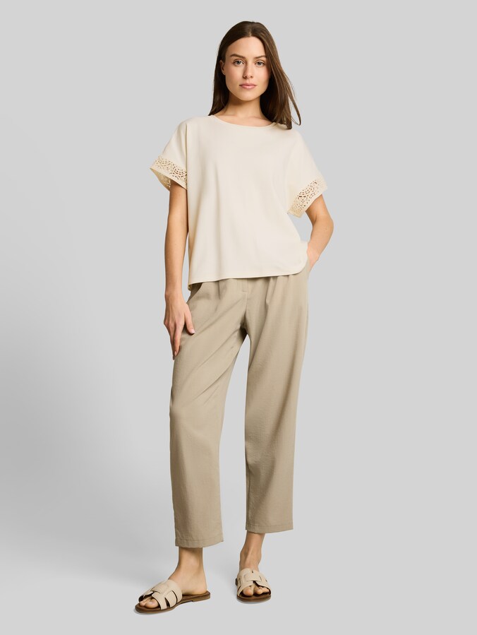 Loose-fit T-shirt with crochet sleeves by Women, Dove White