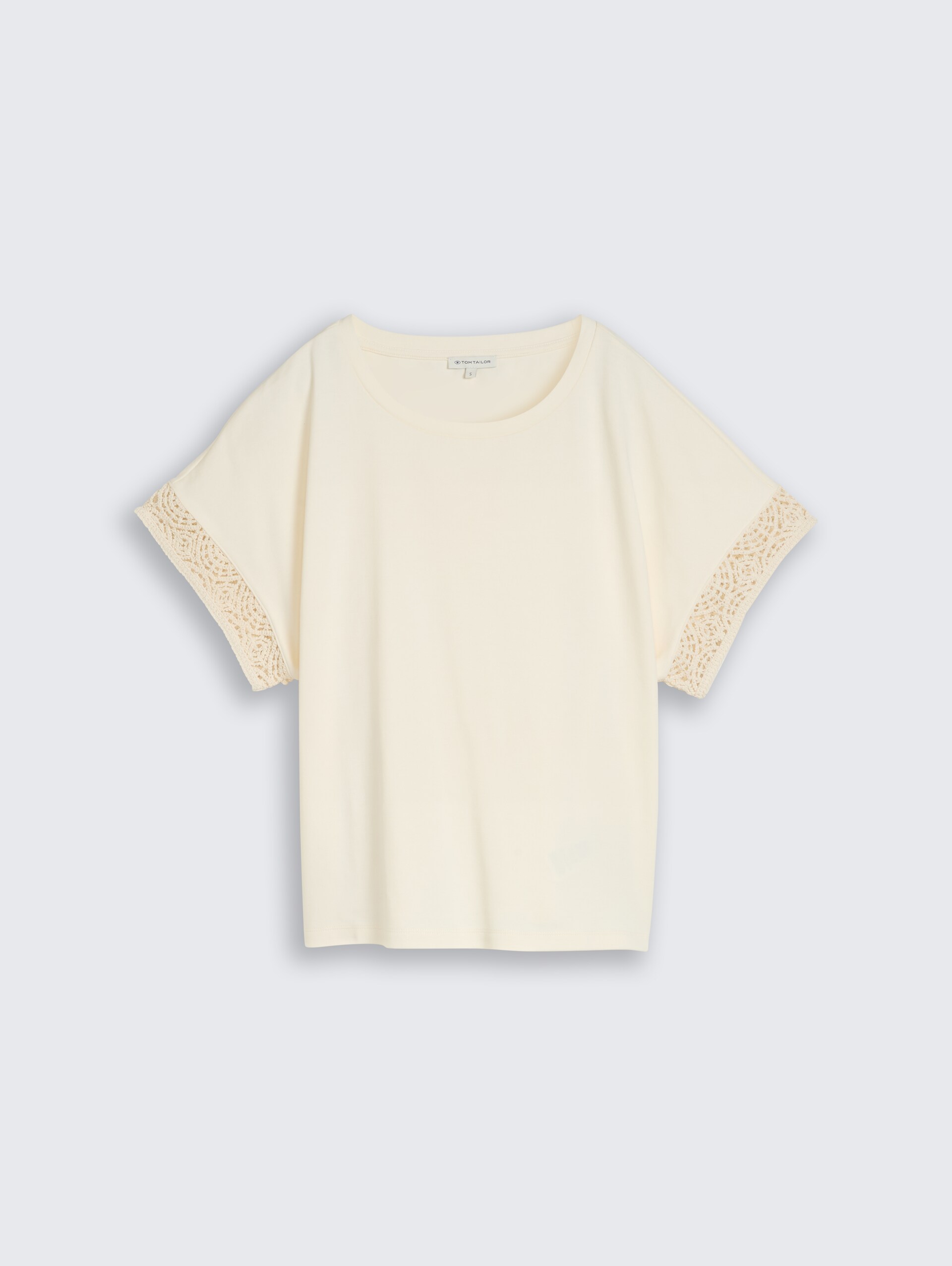 Loose Fit T-Shirt mit Crochet-Ärmeln - Dove White - Vorder-Produkt-Ansicht