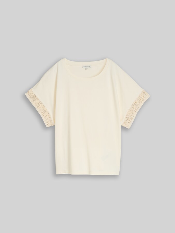 Loose-fit T-shirt with crochet sleeves by Women, Dove White