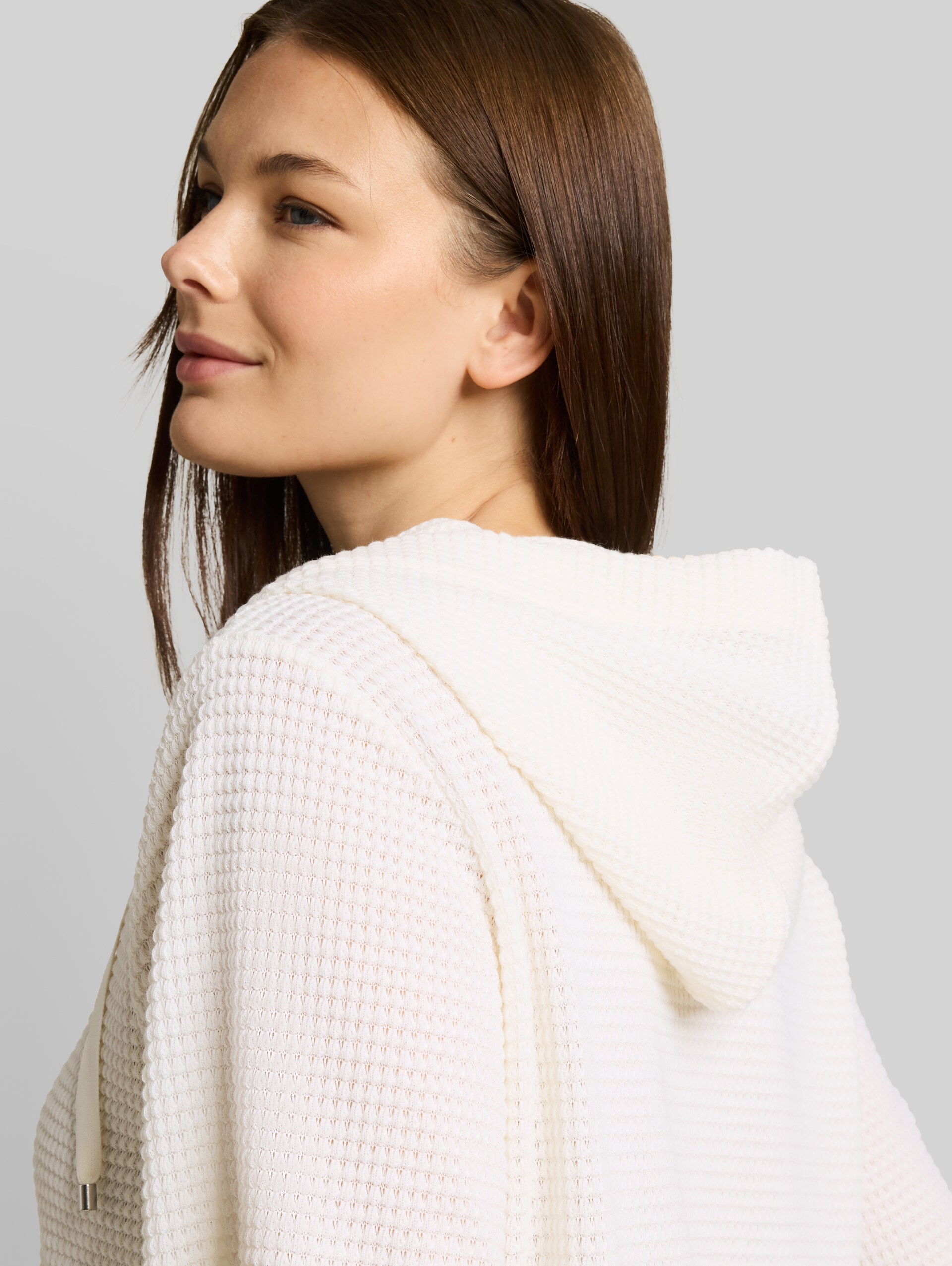 Loose Fit Jacquard Hoodie Sweatshirt - Whisper White - Detail-Model-Ansicht