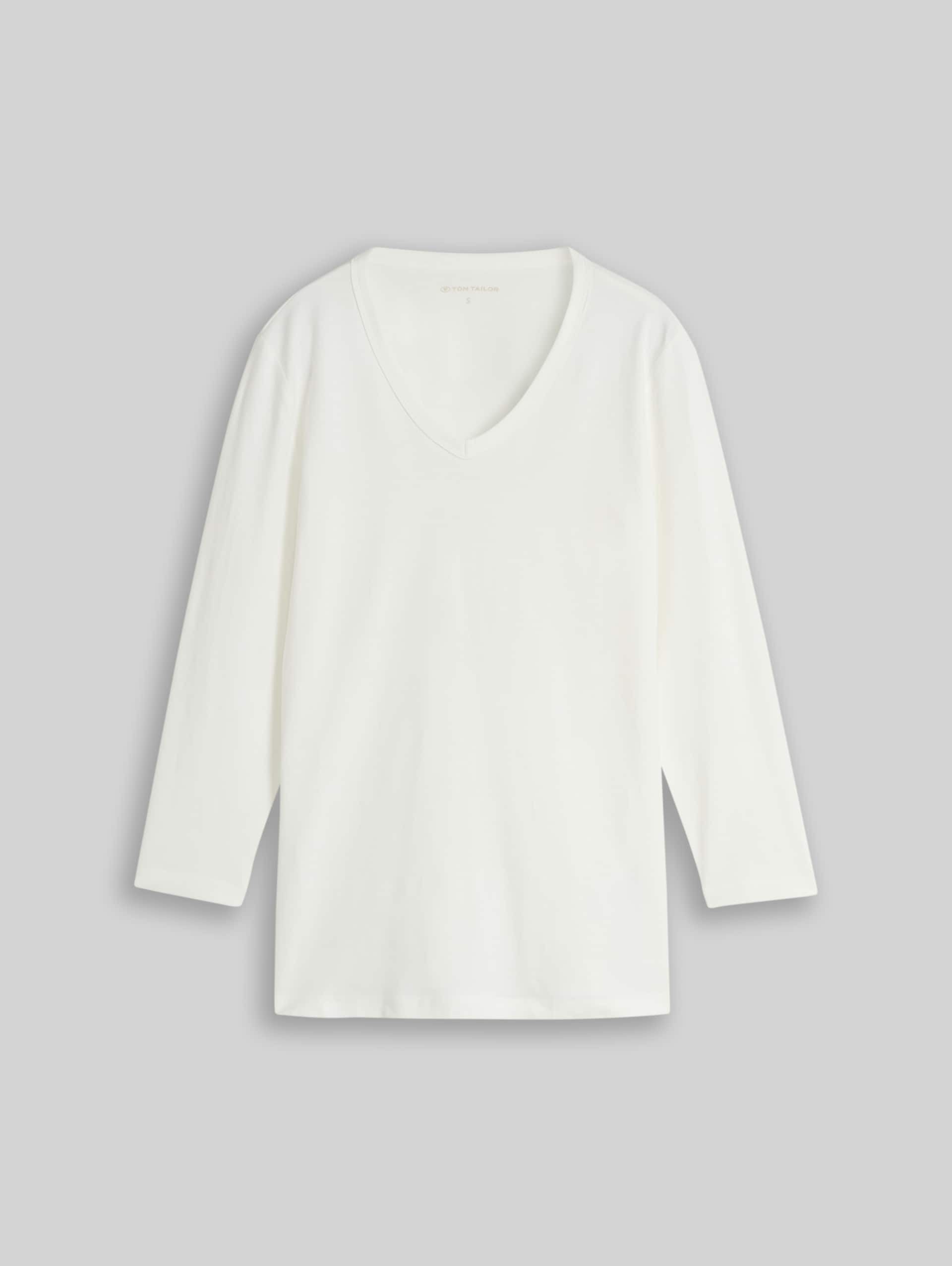 Basic Langarmshirt mit V-Ausschnitt - Whisper White - Vorder-Produkt-Ansicht