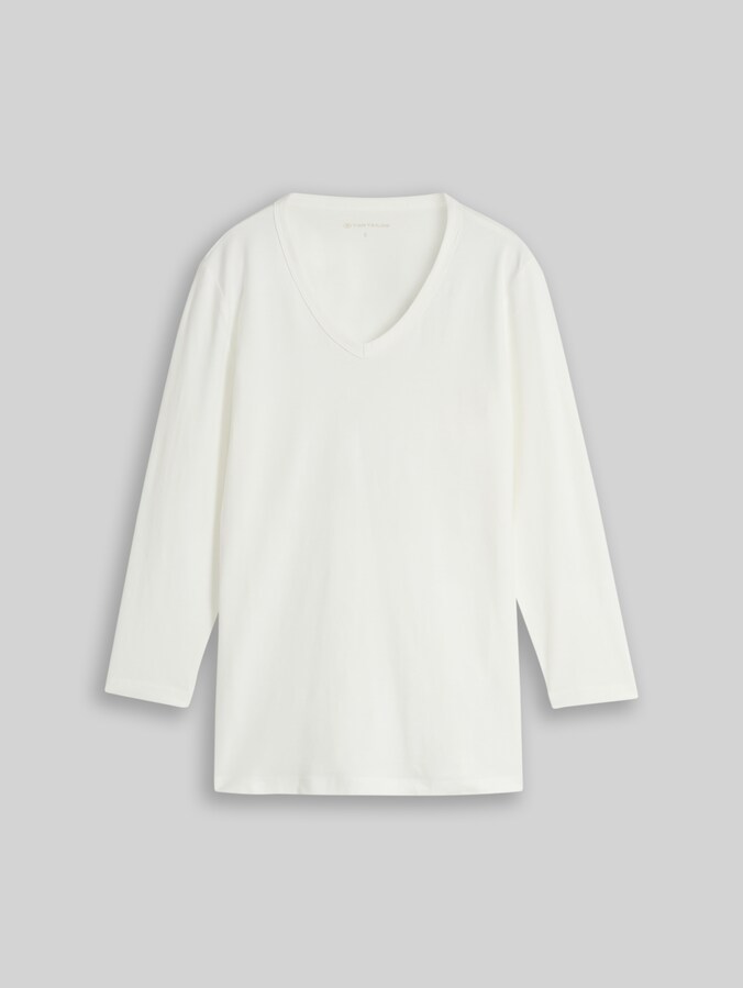 Basic Langarmshirt mit V-Ausschnitt von Women, Whisper White