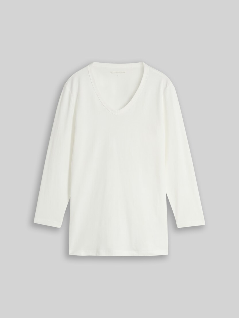 Basic long-sleeved top with a V-neck by Women, Whisper White