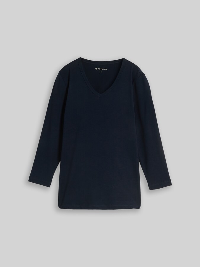 Basic Langarmshirt mit V-Ausschnitt von Women, sky captain blue