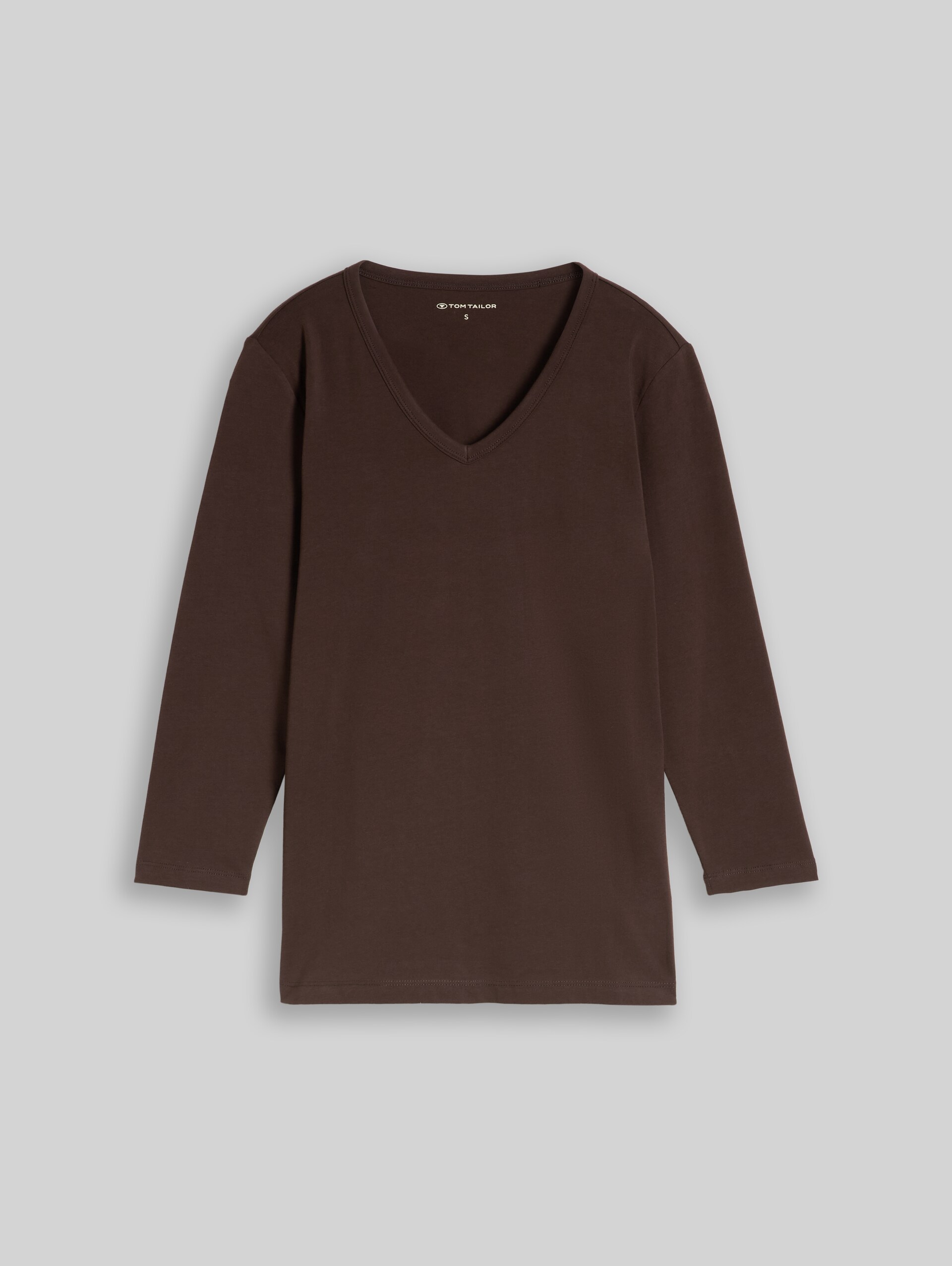 Basic T-shirt met lange mouwen en V-hals - java dark brown - Product vooraanzicht