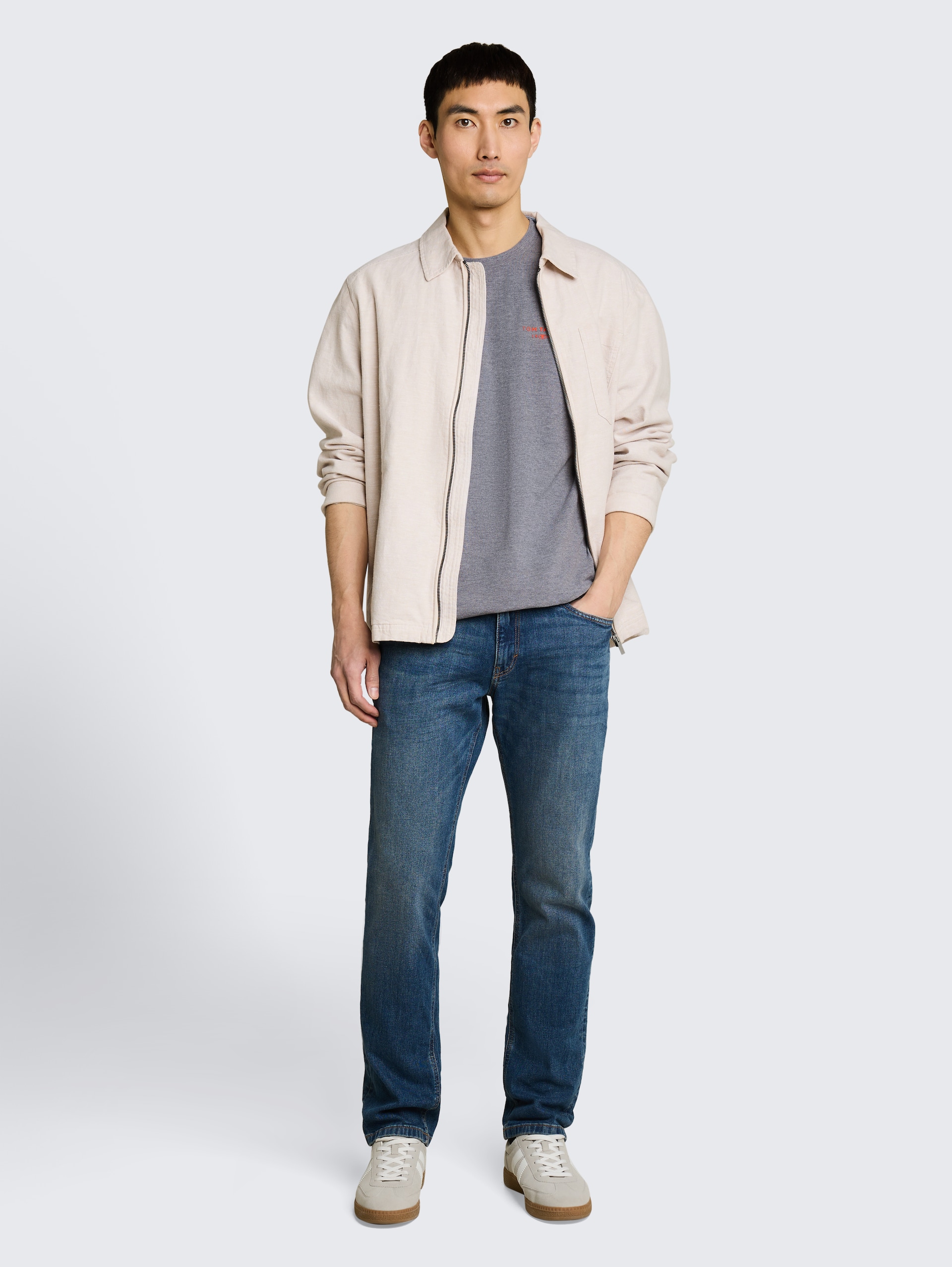 Piqué T-shirt in gemêleerde look - sky captain blue - Model vooraanzicht