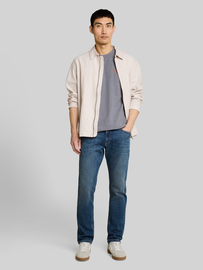 Piqué T-shirt in gemêleerde look door Men, sky captain blue
