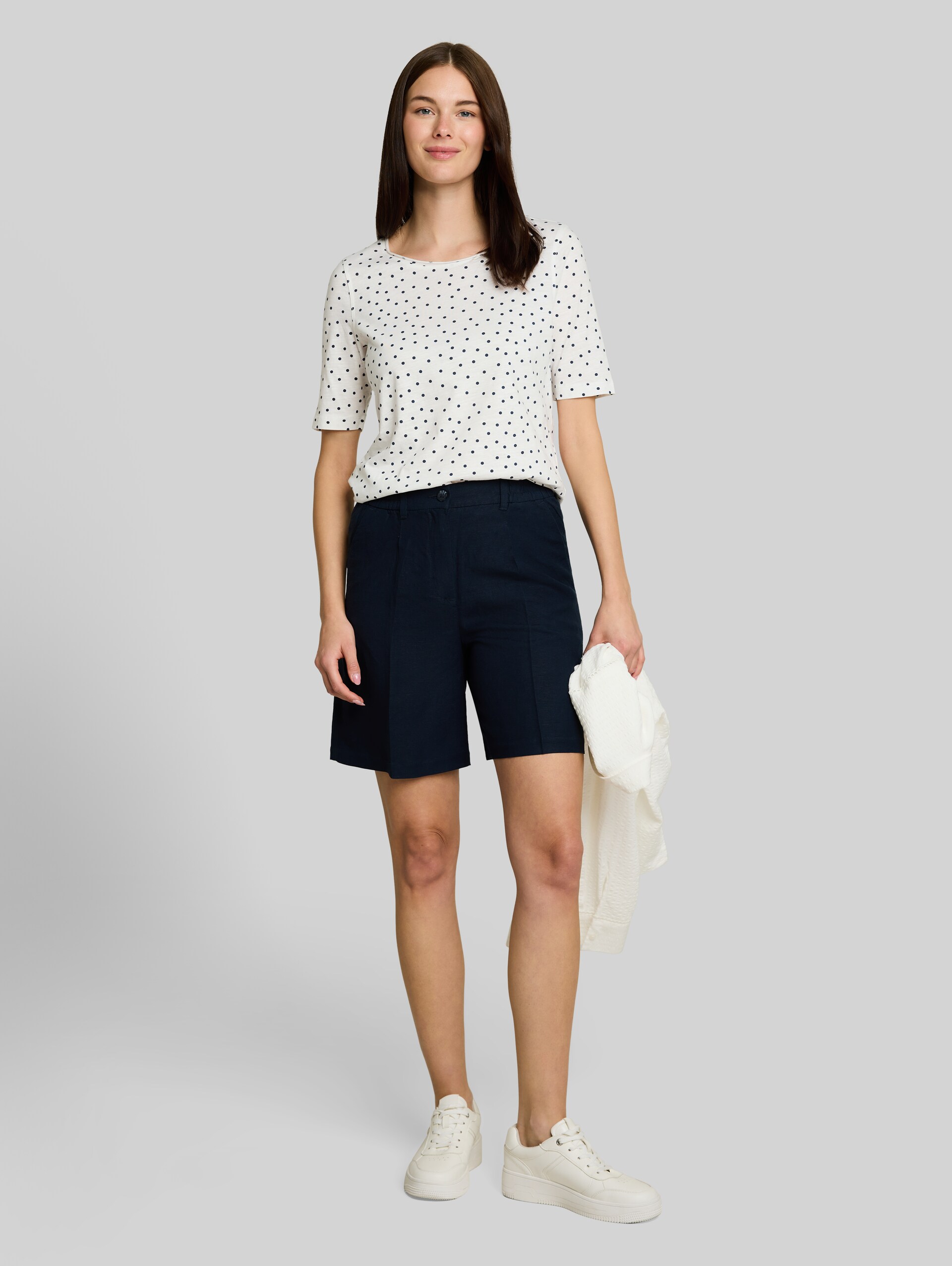 Polka dot T-shirt - white small dot design - Model front view