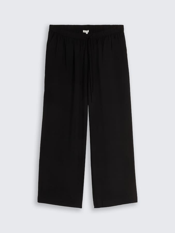Plus Size - Loose wide-leg trousers with drawstring by Women Plus Size, deep black