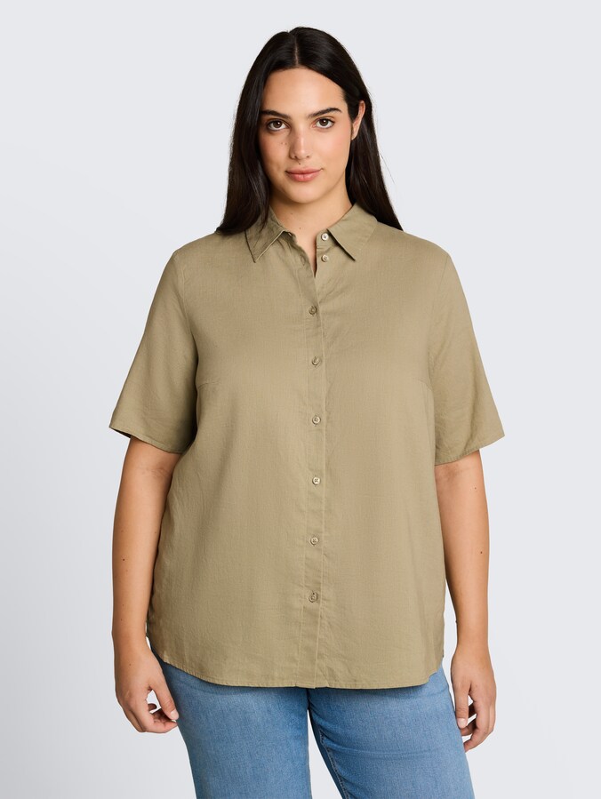 Plus Size - Losvallende blouse met linnen door Women Plus Size, Silver Olive
