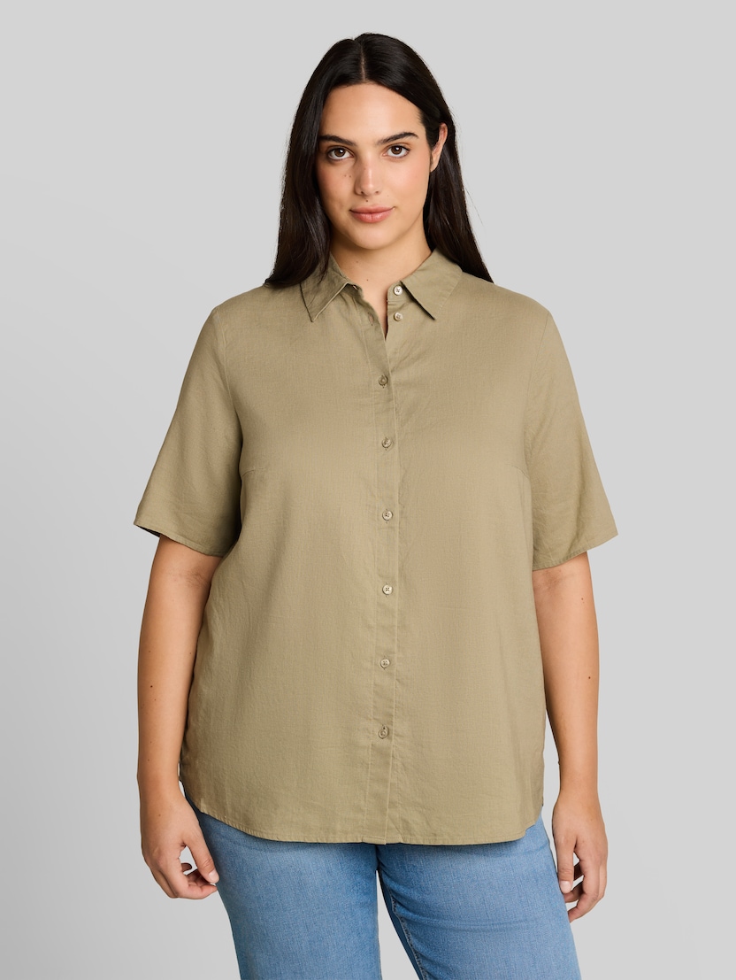Plus Size - Loose Fit Bluse mit Leinenanteil von Women Plus Size, Silver Olive