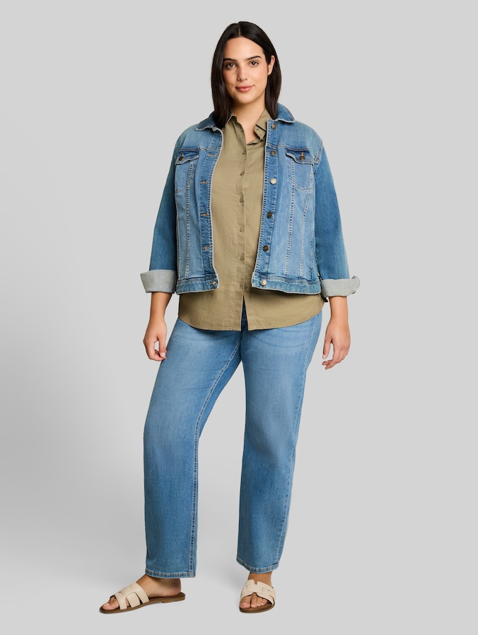 Plus Size - Loose Fit Bluse mit Leinenanteil von Women Plus Size, Silver Olive