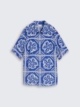 Plus Size - Chemisier ample avec une part de lin - blue flower tile design - Vue de face du produit