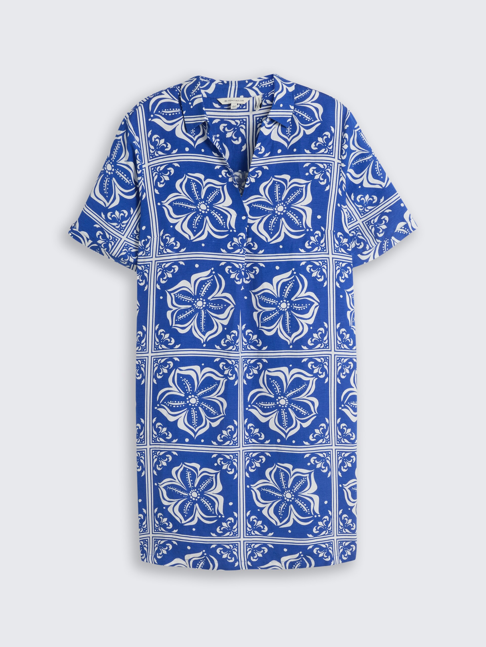 Plus Size - Kleid mit Leinenanteil - blue flower tile design - Vorder-Produkt-Ansicht