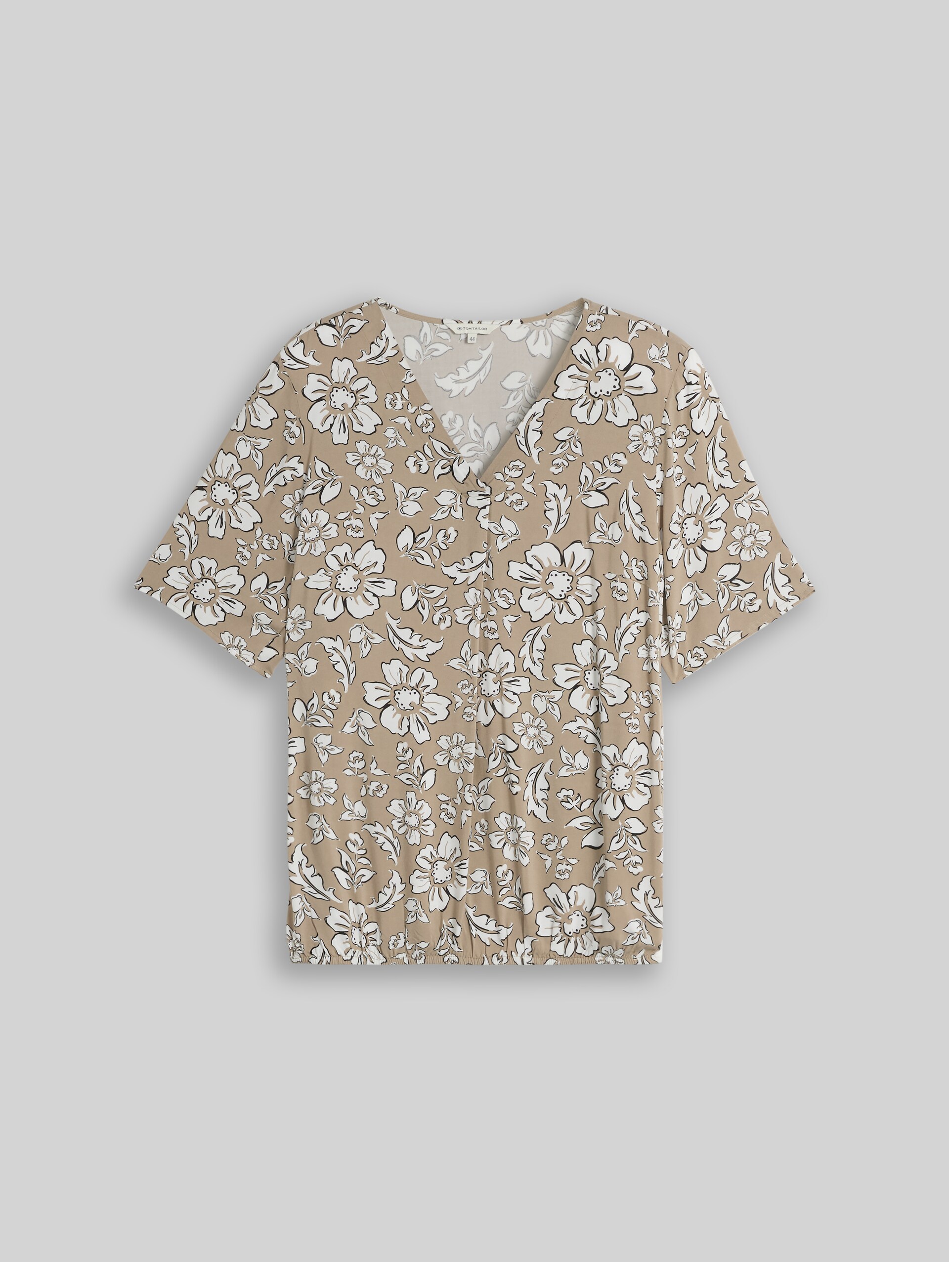Plus Size - Bluse aus Viskose - olive big flower design - Vorder-Produkt-Ansicht
