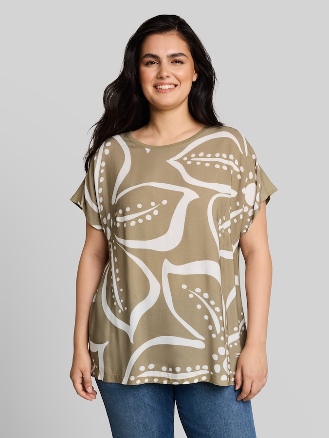 Plus Size - T-shirt van gemengde materialen door Women Plus Size, Silver Olive