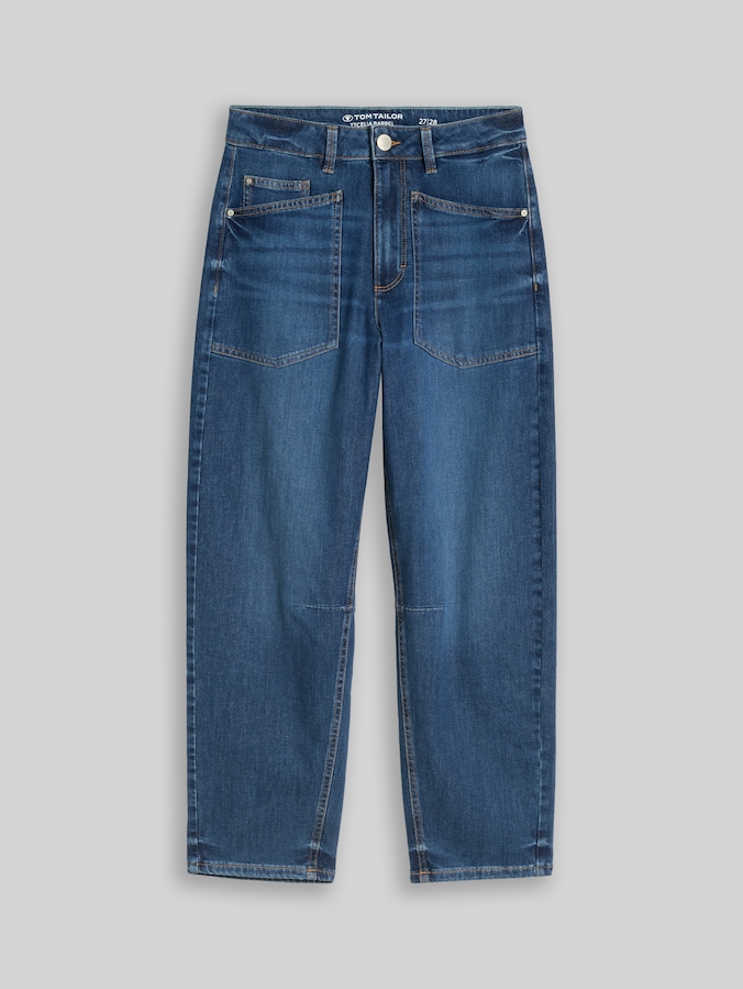 TTCELIA BARREL jeans with patch pockets by Women, Used Mid Stone Blue Denim