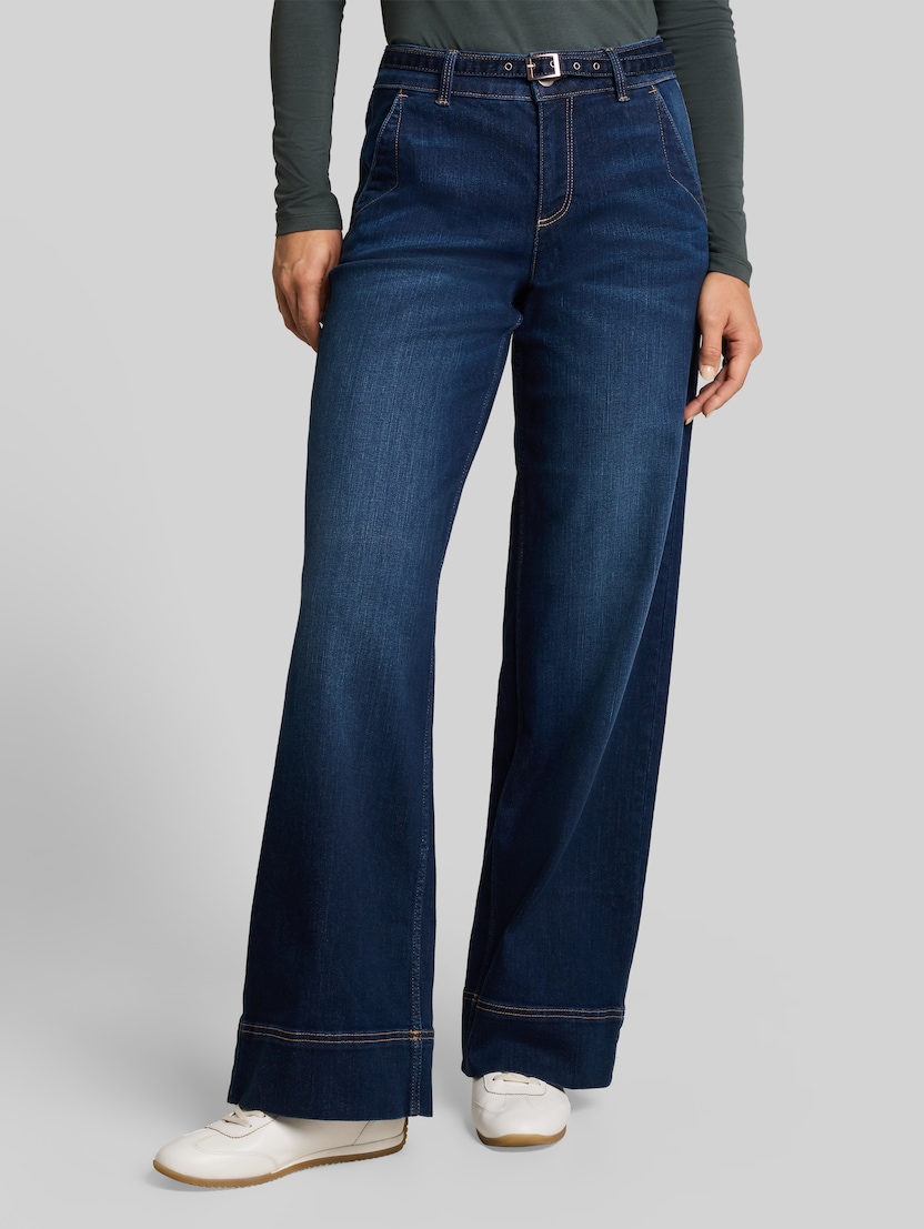 TTLUNA WIDE-jeans met riem door Women, Clean Dark Stone Blue Denim