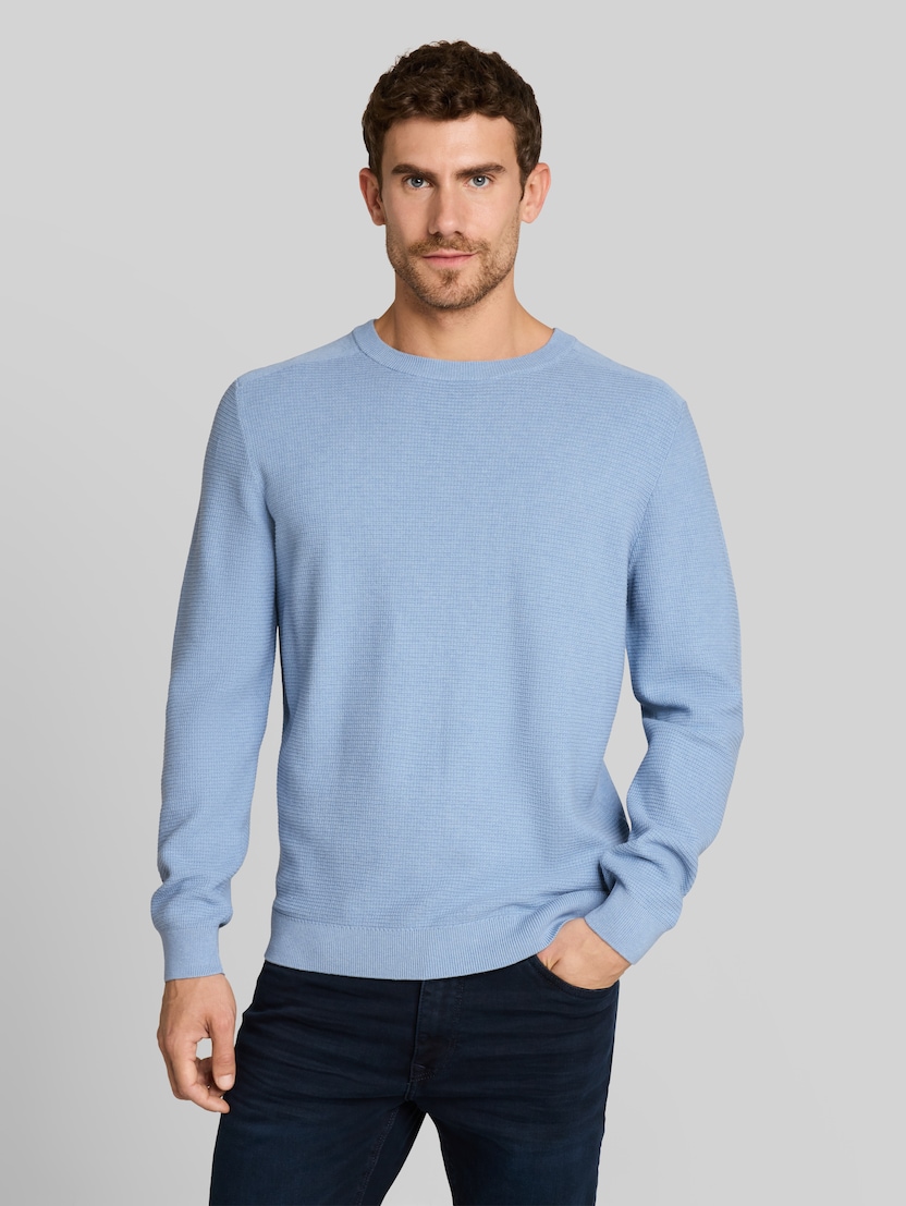 Gebreide trui van katoen door Men, Pale Blue Mélange