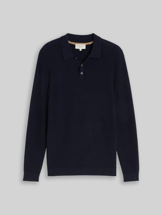Knitted jumper with polo collar by Men, sky captain blue