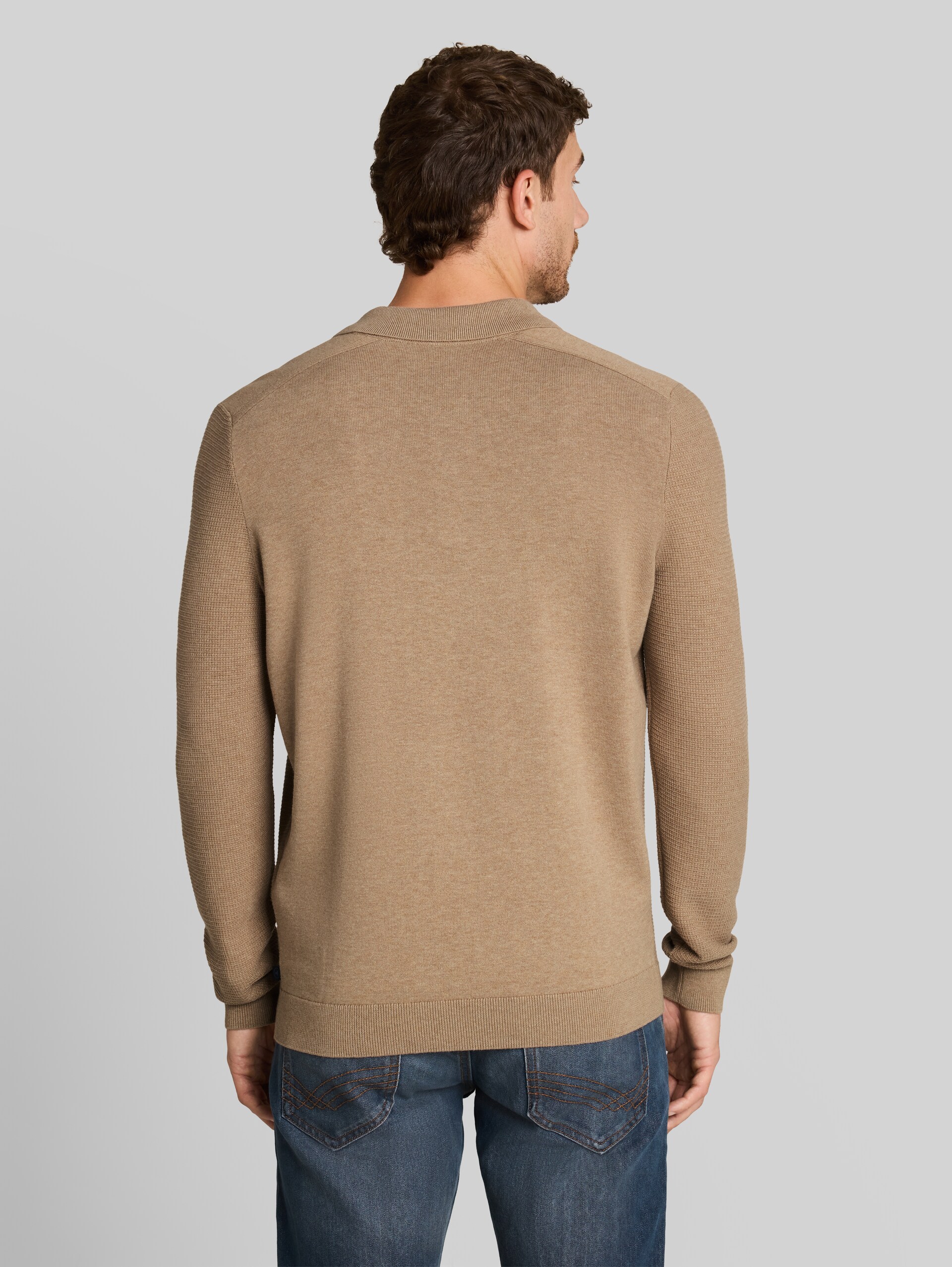 Knitted jumper with a polo collar - hazel brown melange
