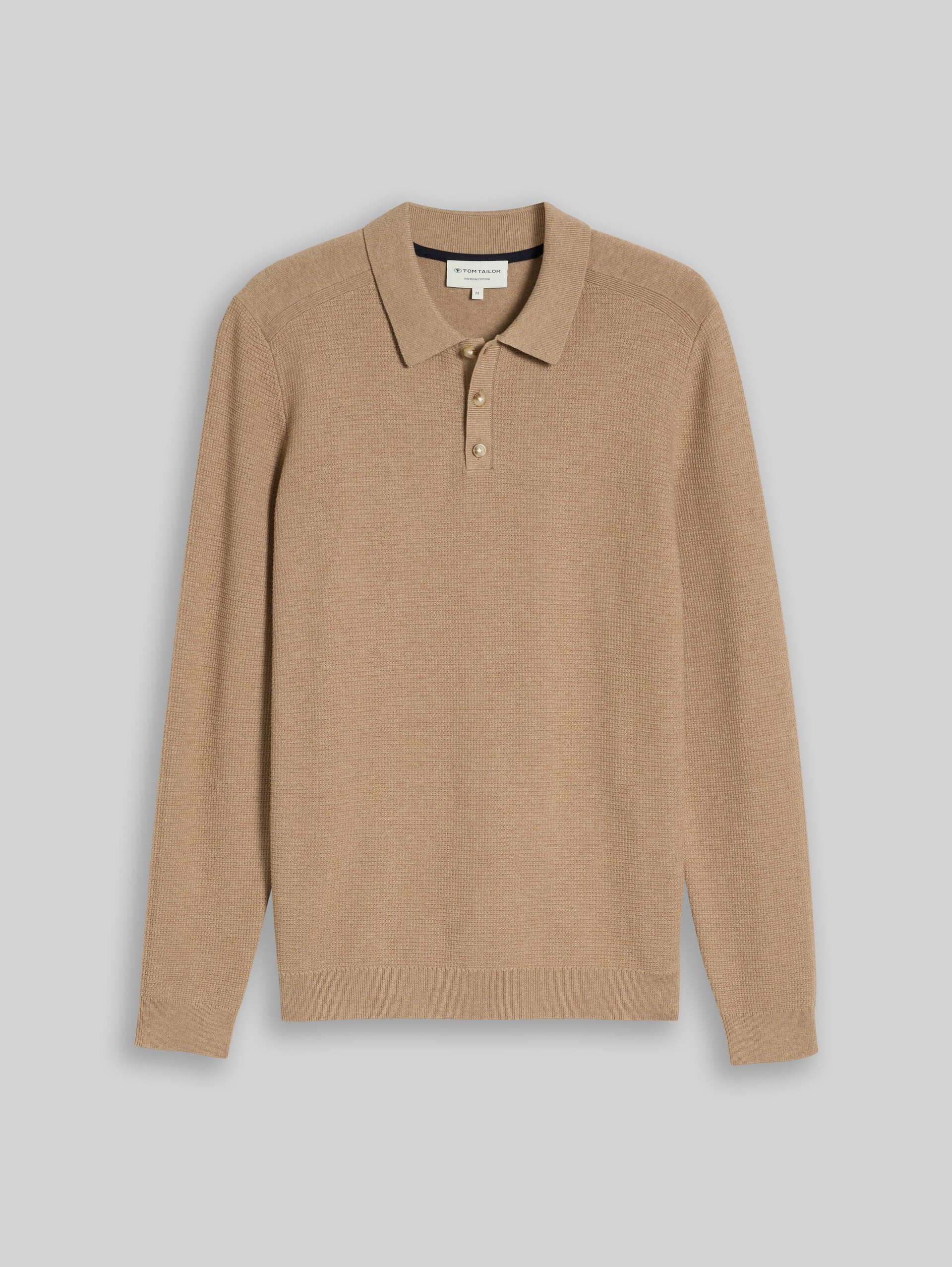 Knitted jumper with a polo collar - hazel brown melange