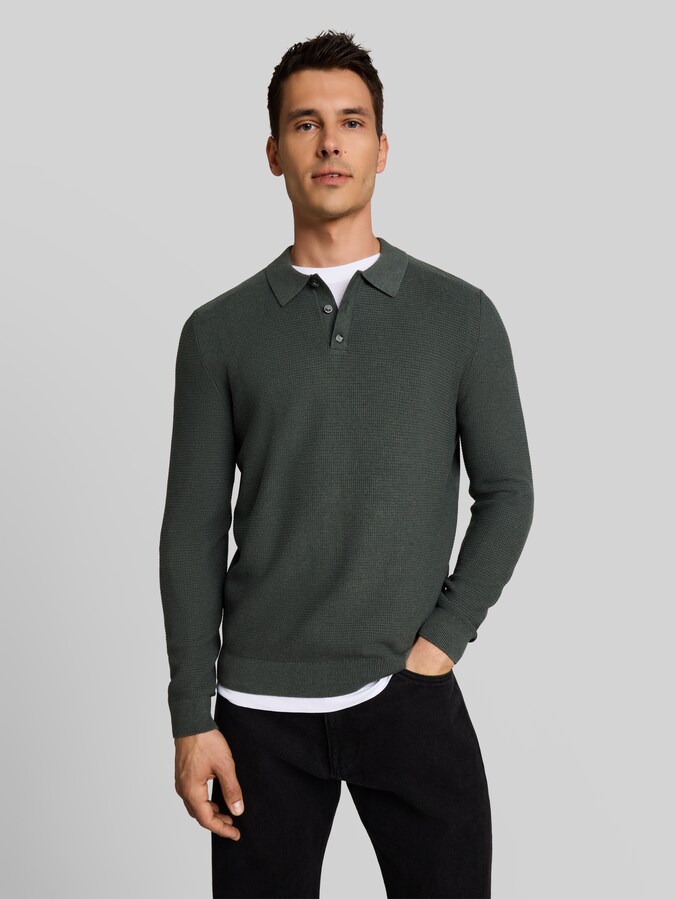 Strickpullover mit Polokragen von Men, darkest olive melange