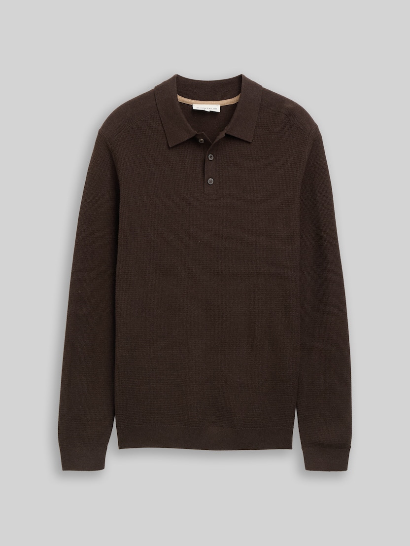 Gebreide trui met polokraag door Men, dark chocolate brown melange