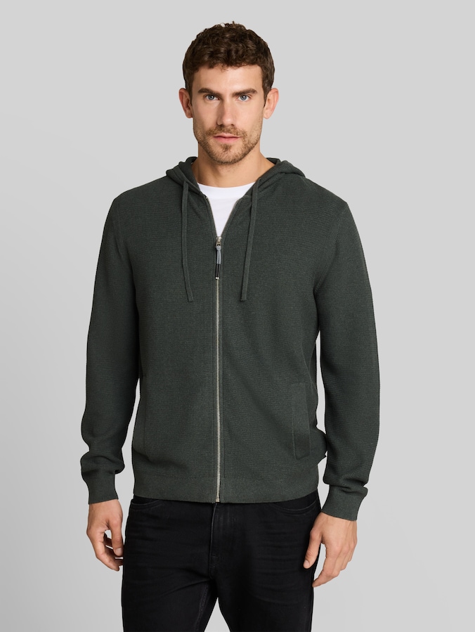 Strickjacke mit Kapuze von Men, darkest olive melange