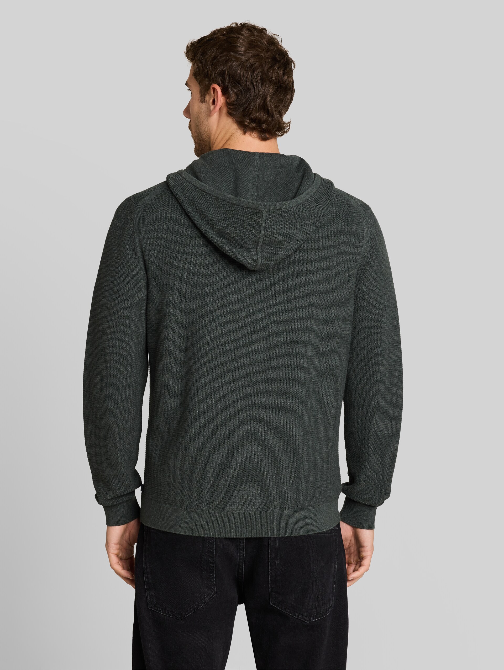 Strickjacke mit Kapuze - darkest olive melange