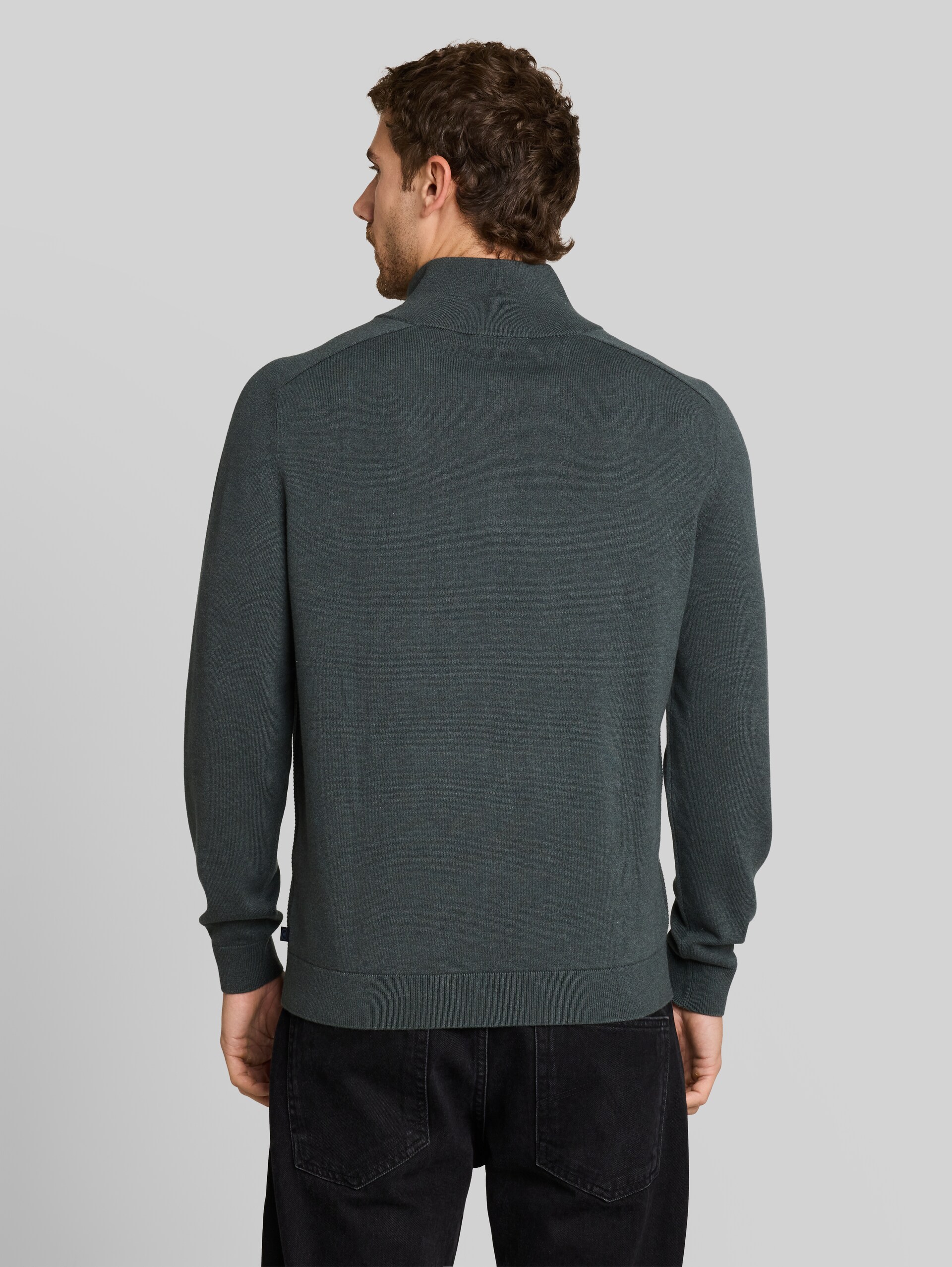 Troyer Strickpullover aus Baumwolle - darkest olive melange