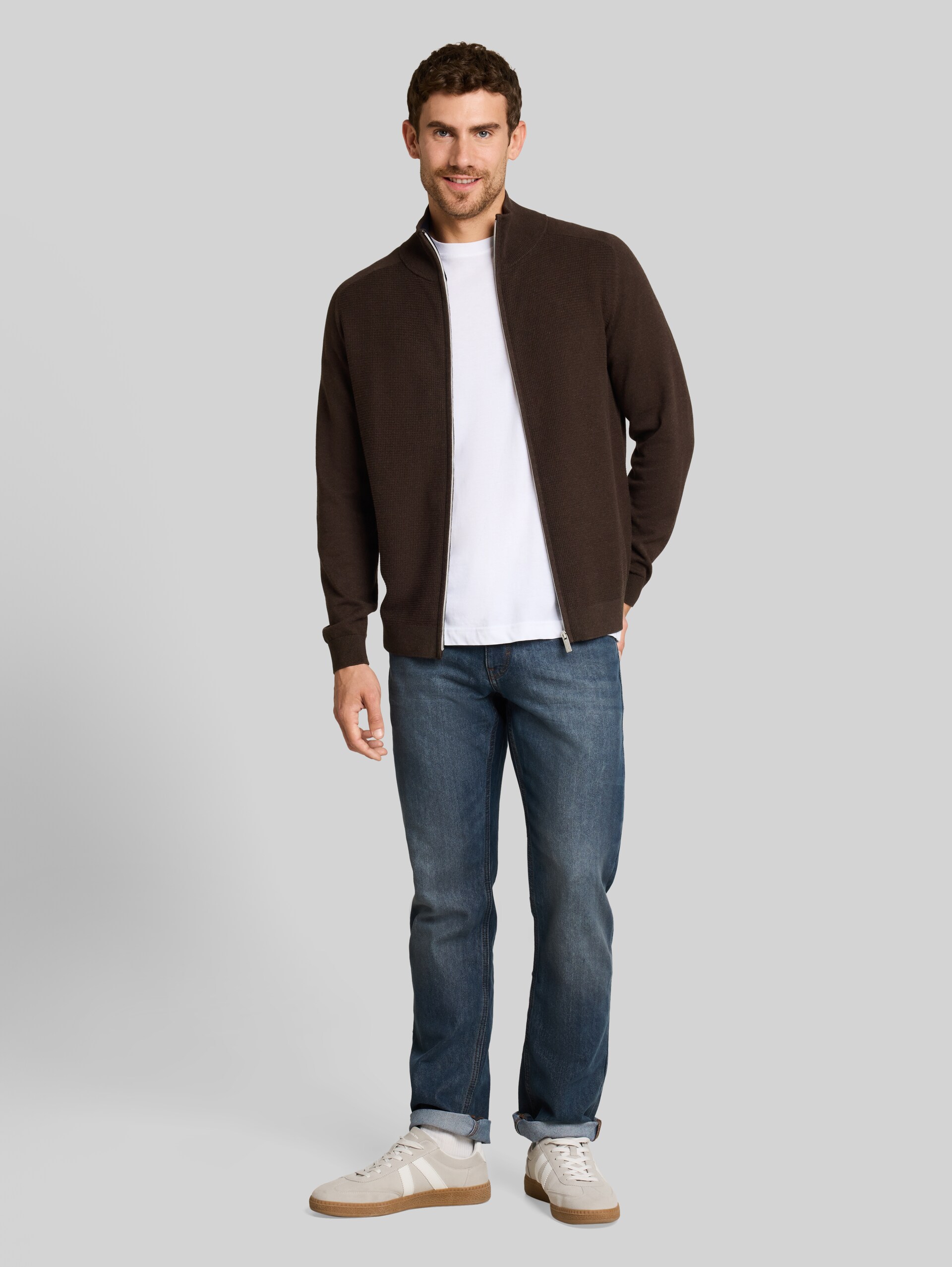 Cardigan en coton - dark chocolate brown melange - Vue de face du modèle