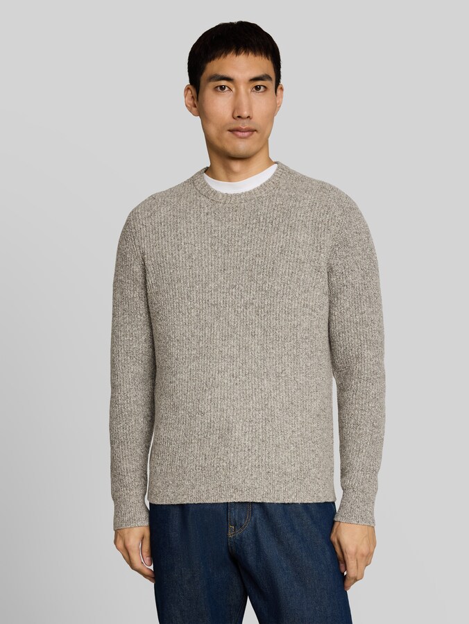 Pull en maille à effet chiné par Men, beige white irregular mouline