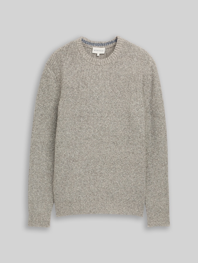 Strickpullover in Melange-Optik von Men, beige white irregular mouline