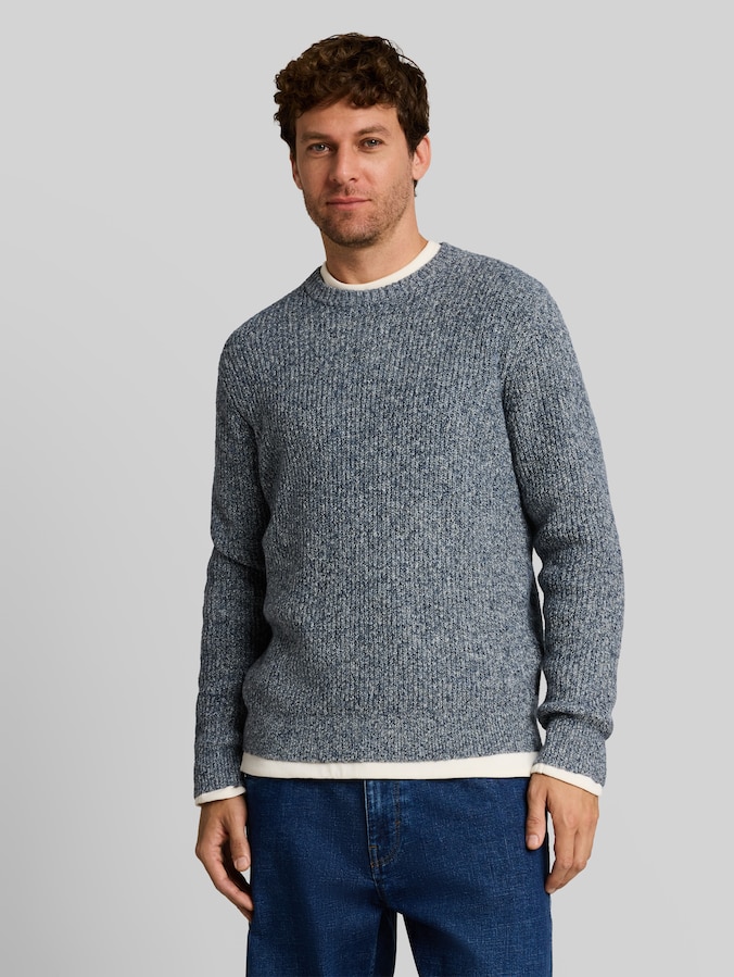 Gebreide trui met gemêleerde look door Men, blue white irregular mouline