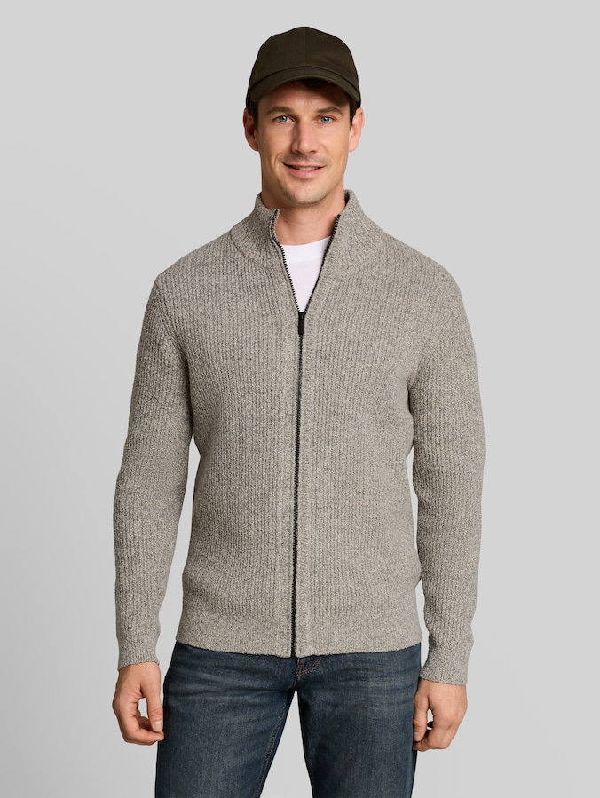 Gebreid vest met gemêleerd effect door Men, beige white irregular mouline