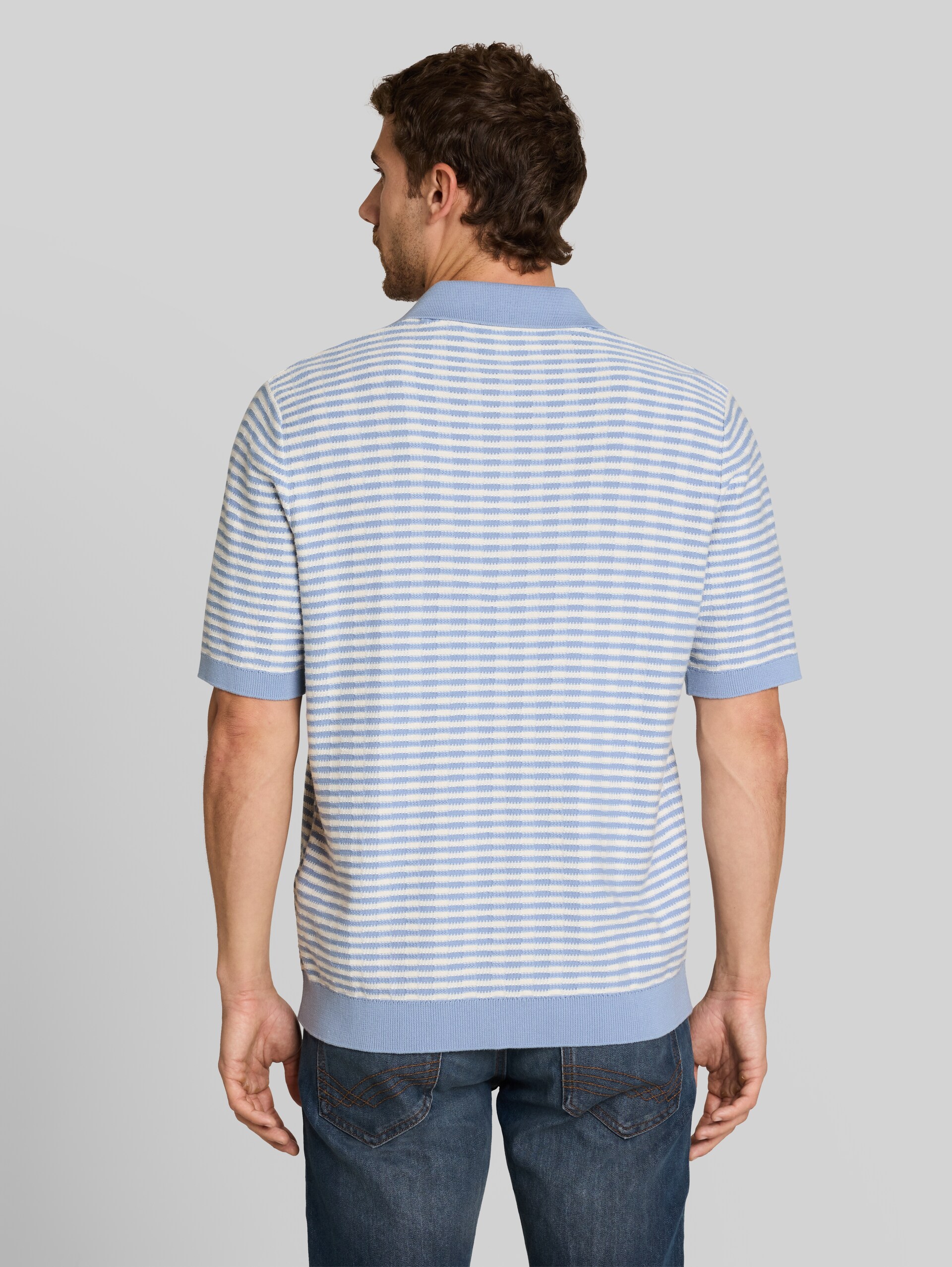 Strick-Poloshirt mit Streifenmuster - light blue white stripe