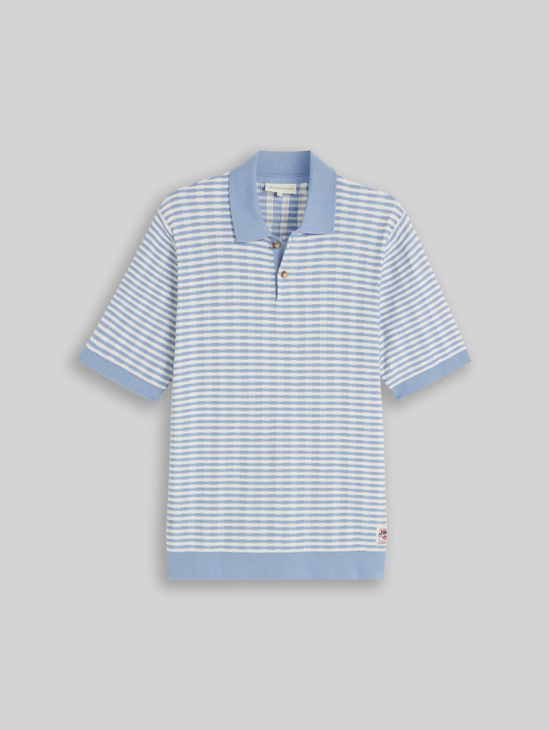 Strick-Poloshirt mit Streifenmuster - light blue white stripe