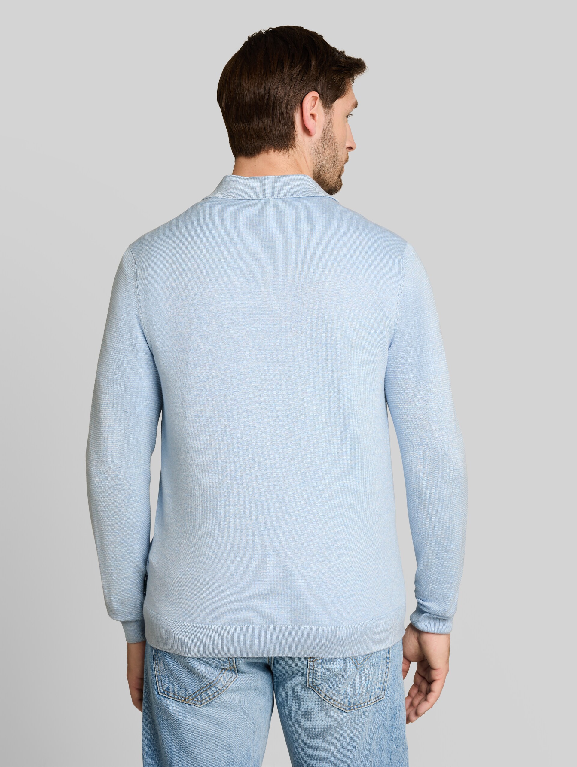 Strickpullover mit Polokragen - Pale Blue Mélange